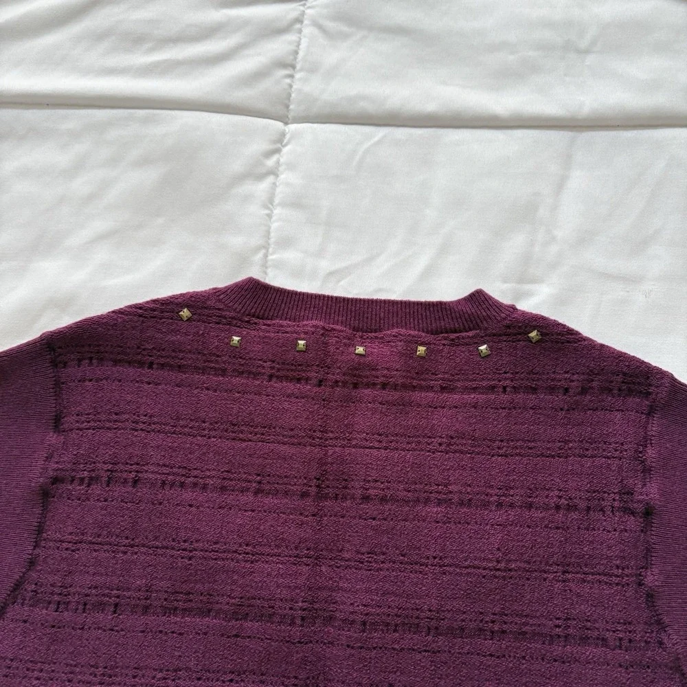 Nanette Lepore Sweater Vest Womens Large Purple Merino Wool Beaded Luxury Preppy
